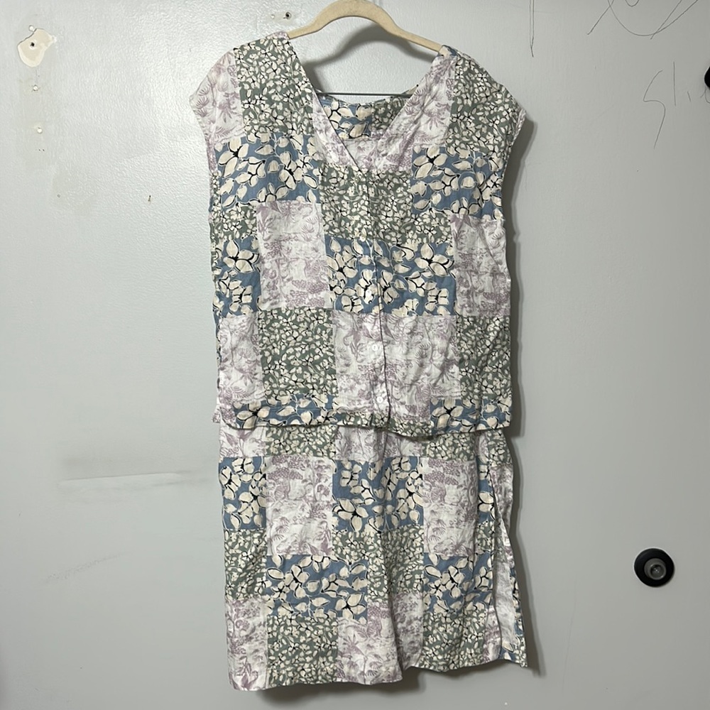 Nicole Miller 100% Linen Matching Patchwork Floral Set Size S
